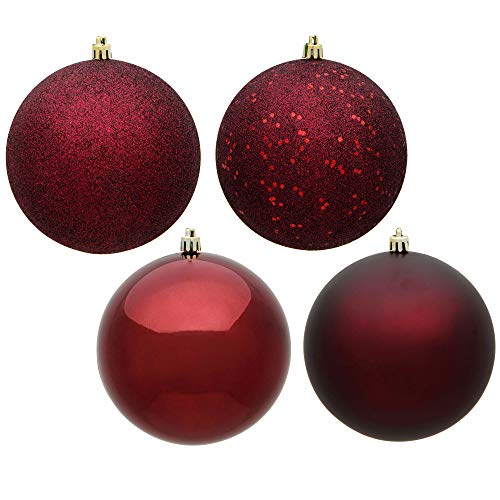 Vickerman 10" Burgundy 4-Finish Shatterproof Ball Ornament Set (4 Per Box)