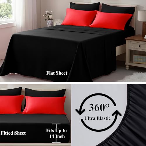 ELNIDO QUEEN Red & Black King Size Bed in a Bag 7-Piece Bedding Set All Season