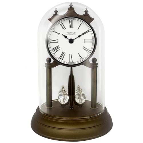 9-Inch Anniversary Mantel Clock with Revolving Pendulum and Glass Dome