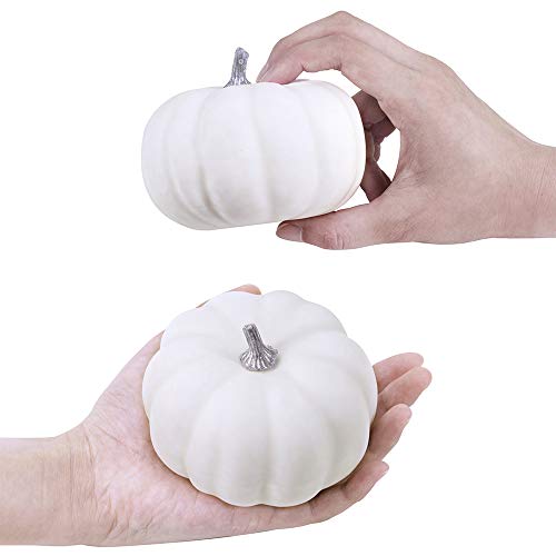 8-Piece 4-Inch Artificial White Pumpkin Set for Fall Harvest Decor