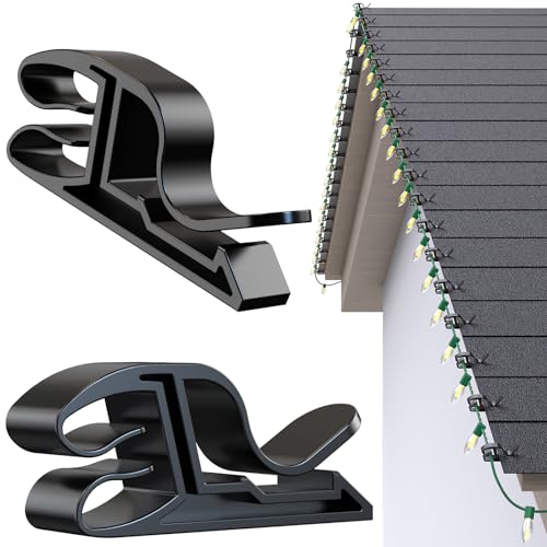 Outdoor Christmas Light Hooks - Weatherproof Gutter Clips, 50 Pack