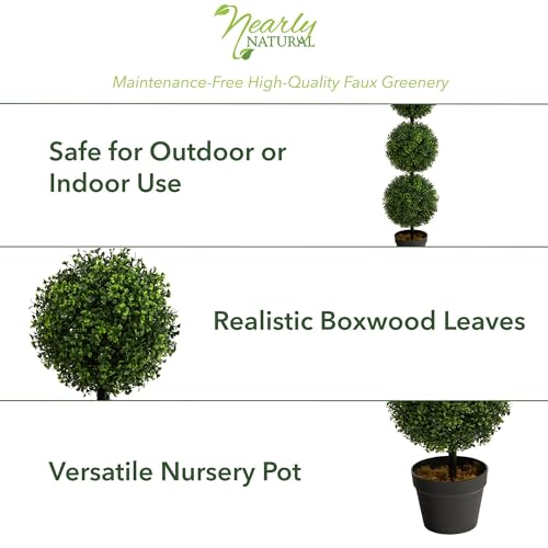 36-Inch Artificial Triple Ball Boxwood Topiary Tree in Planter