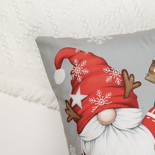 Christmas Gnomes Snowflakes Grey Throw Pillow Covers Set of 4 - 18x18 Inch Holiday Decor