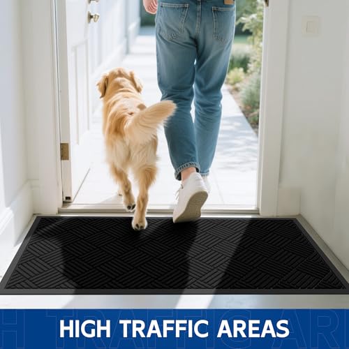 Naturei 3' x 5' Black Diamond Indoor Outdoor Heavy Duty Door Mat - Non-Slip, Stain & Fade Resistant Entryway Rug