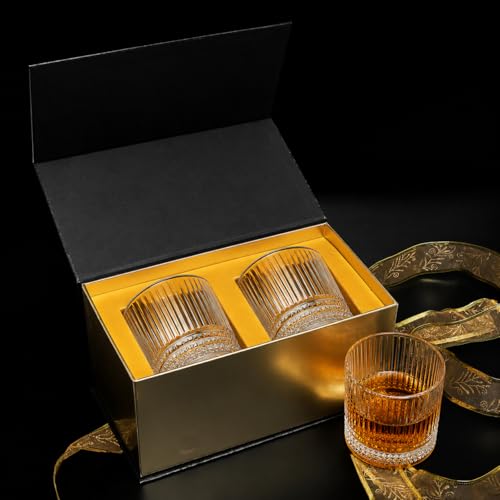 VUNDO 12oz Vintage Whiskey Glasses Set of 2 in Luxury Gift Box – Crystal, Heavy Base