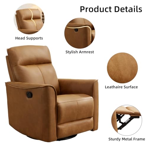 Swivel Rocker Recliner Chair, 360° Glider Nursing Chair with Leathaire