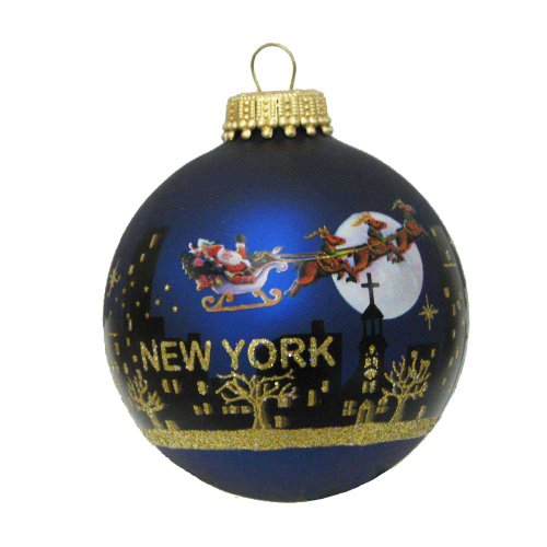 New York Santa Skyline Glass Ornament - Kurt Adler 2 5/8" Ball