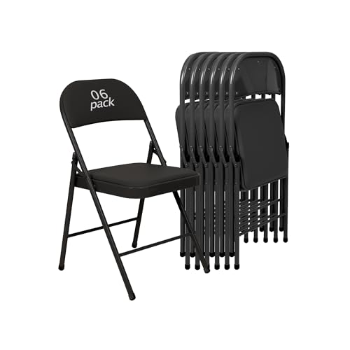6 Pack Heavy Duty Padded Folding Chairs, 350 lbs Capacity, Black PU Leather