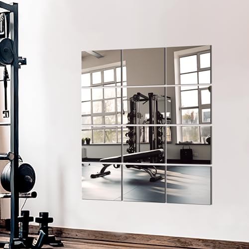 12-Piece Frameless Wall Mirror Tiles, 14"x12" HD Glass for Home Gym