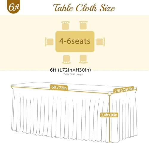 Besutolife 6 Pack Black 6ft Spandex Tablecloths for Rectangular Tables Wedding Party