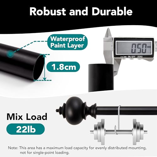 Deconovo Heavy-Duty Black Curtain Rod, Adjustable 48-84 Inch Long Rods for Windows, Decorative Telescoping Window Rod, 3/4 Inch Metal Tube for Curtains, Easy Install, Wall?Mount Hardware Included