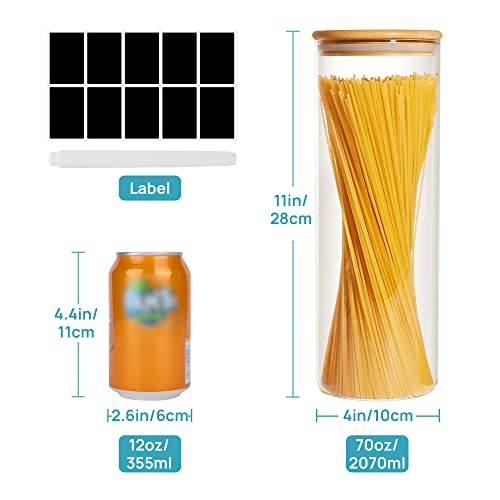Vtopmart 70oz Glass Food Storage Jars, 3 Pack Large Kitchen Containers with Airtight Bamboo Lids for Pasta, Nuts, Flour, Canisters Set for Cereal, Pantry Organization, BPA Free