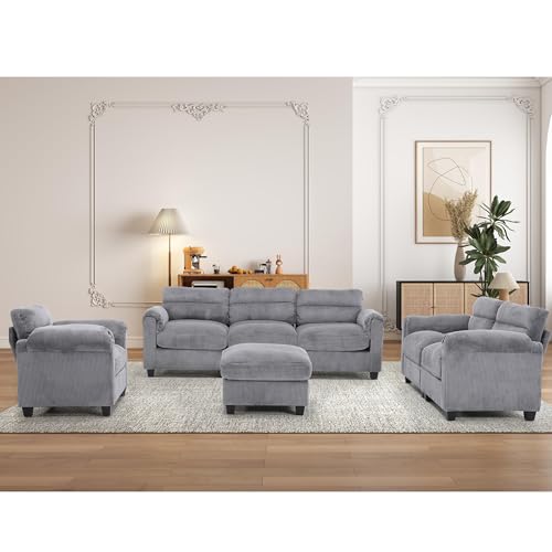 4-Piece Corduroy Living Room Sofa Set with Ottoman, Loveseat and Couch