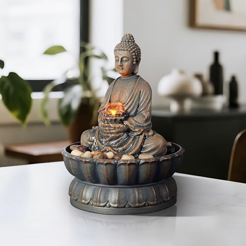 Buddha Tabletop Water Fountain with LED Light - Relaxing Zen Indoor Decor