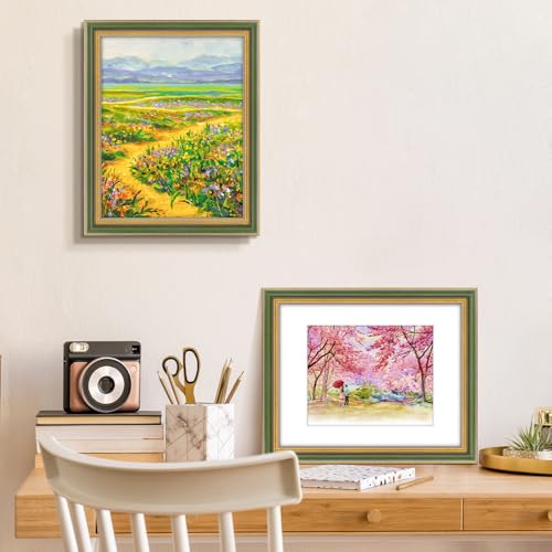 Ornate 11x14 Picture Frame with Mat for 8x10 Photos, Green Gold Finish