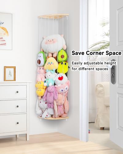 Wooden Stuffed Animal Corner Storage Organizer, Adjustable Wall Mount