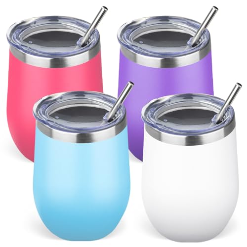 12oz Stainless Steel Wine Tumbler Set, 4-Pack Insulated Stemless Mugs