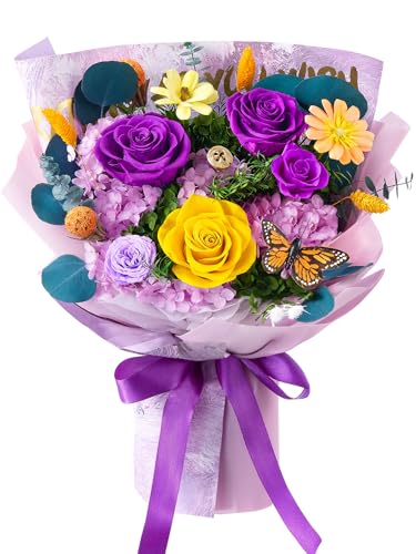 Preserved Real Rose Bouquet in Gift Box - Long-Lasting Floral Arrangement