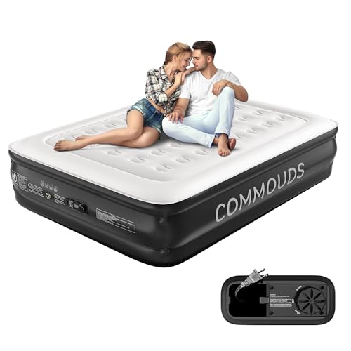 Queen Air Mattress with Built-in Pump, Waterproof Flocked Top
