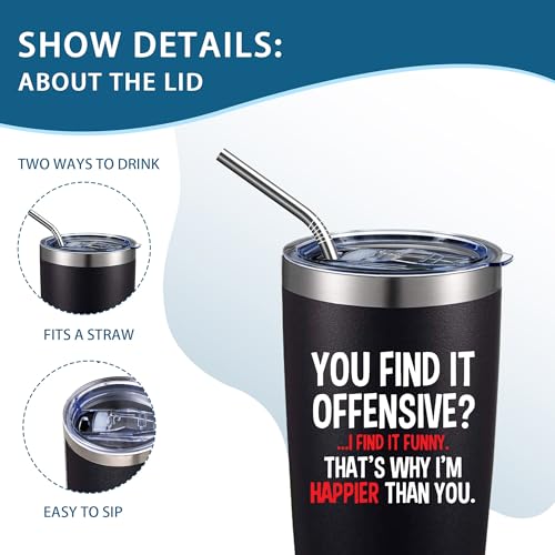 ATHAND 20oz You Find It Offensive, I Find It Funny Stainless Steel Tumbler with Lid - Black Variation