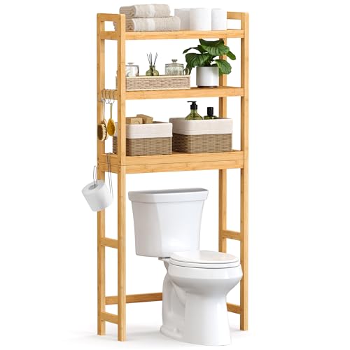 Bamboo 3-Tier Over-The-Toilet Bathroom Organizer with Adjustable Shelf