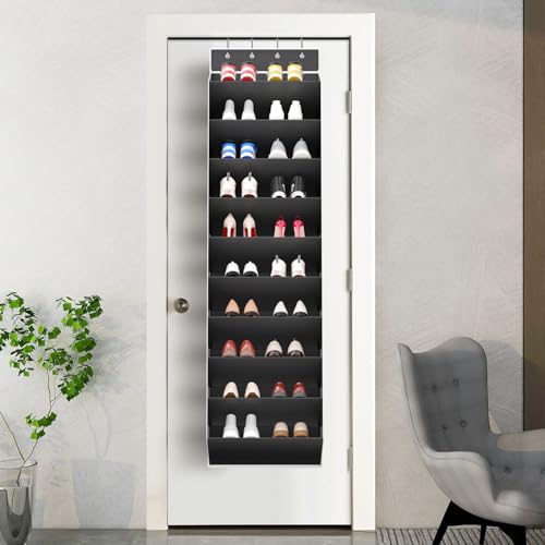 10-Tier Over the Door Shoe Organizer - Large Hanging Storage Rack, Black