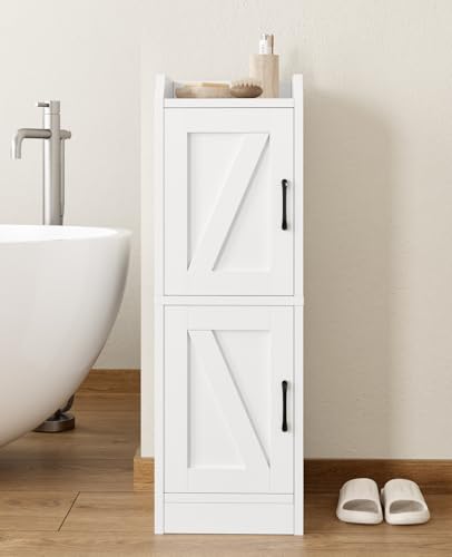 AURINEST White Wood Narrow Bathroom Storage Cabinet with 2 Doors, Slim Shelves, 29.5"H
