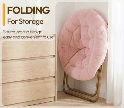 Alpen Pink Cozy Saucer Chair - Padded Round Moon Lounge for Bedroom & Living Room