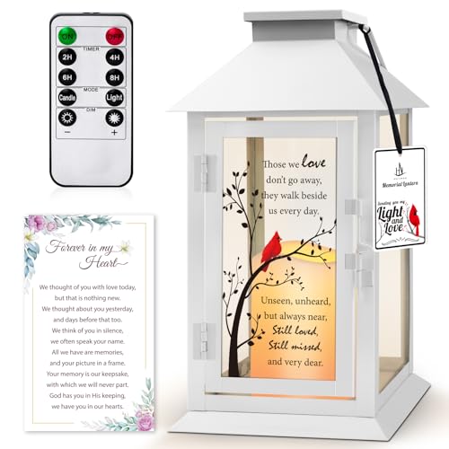 Memorial Lantern with LED Candle and Remote Control - Sympathy Gift for Loss of Loved One