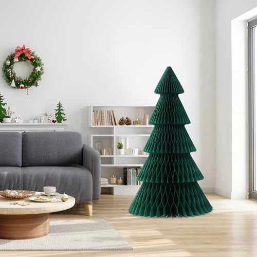 Poen Dark Green 3 ft x 20 in Honeycomb Paper Christmas Tree (3D) - Reusable