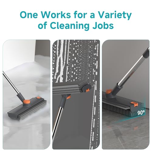 3-in-1 Floor Scrub Brush with Long Adjustable Handle and Squeegee