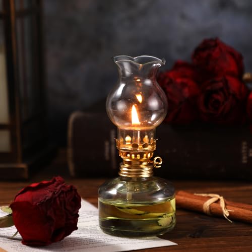 Vintage Glass Kerosene Oil Lamp Set of 2 - Indoor Chamber Lanterns