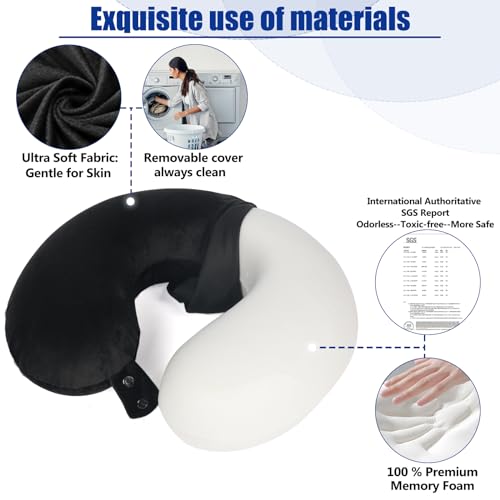 SAIREIDER Memory Foam Travel Pillow - 360 Neck Support Airplane Pillow (Black)