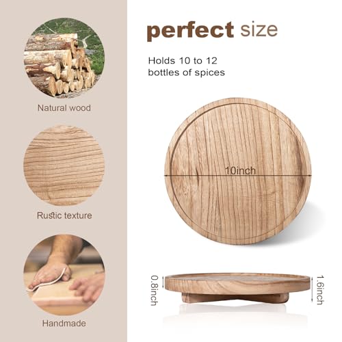 10-Inch Round Wooden Decorative Tray - Rustic Farmhouse Counter Organizer