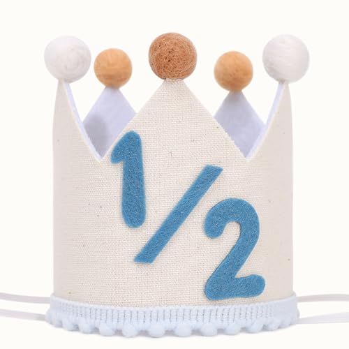 Blue and Cream 1/2 Birthday Crown for Baby Boy - Halfway to One Photo Prop