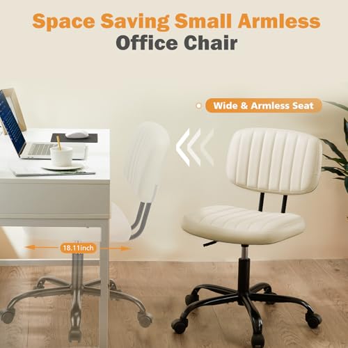 Armless PU Leather Swivel Desk Chair with Lumbar Support - Height Adjustable