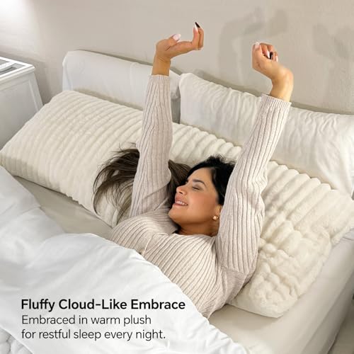 Fluffy Striped Body Pillow Cover 20x54, Ultra-Soft Faux Fur Pillowcase