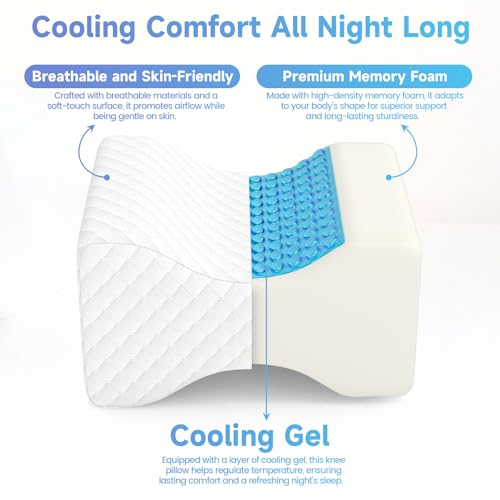 Cooling Gel Knee Pillow for Side Sleepers - Memory Foam & Breathable Cover