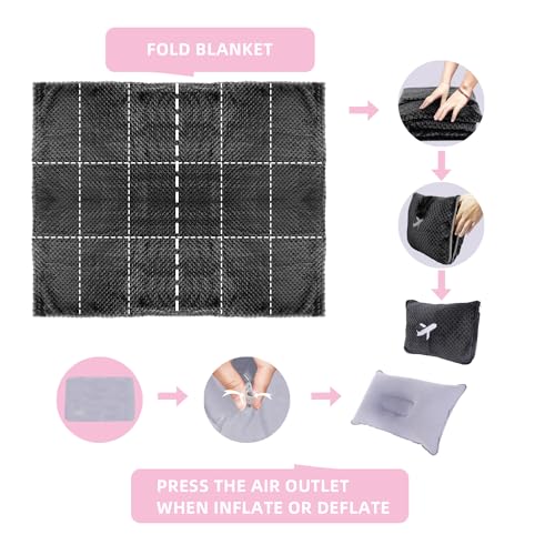 3 in 1 Travel Blanket and Inflatable Pillow Set - Compact & Soft