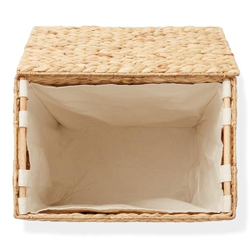 Large Woven Water Hyacinth Laundry Hamper with Lid and Removable Liner