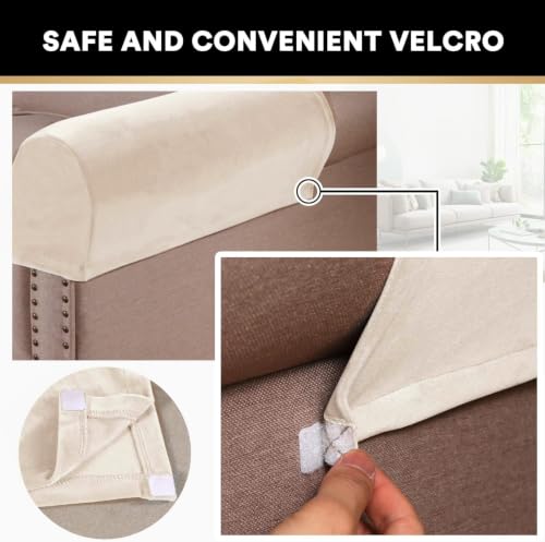 Thick Velvet Stretch Armrest Covers for Chairs and Sofas - 2 Pack, Ivory