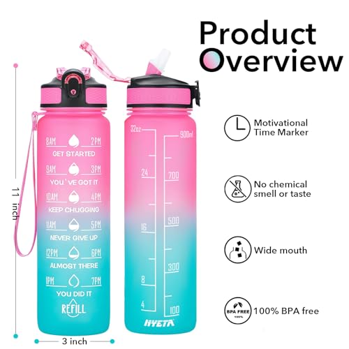 Motivational Water Bottle with Straw and Time Marker 32oz