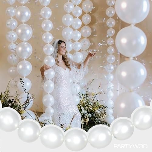 6 Inch Pearl White Linking Balloons - 100 Pack Latex Party Decorations
