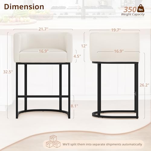 Modern Barrel Counter Height Bar Stools with Backrest, Set of 3, Beige Linen