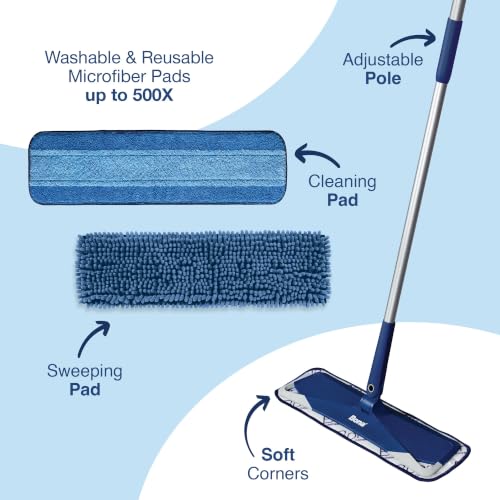 3-in-1 Multi-Surface Microfiber Mop - Telescoping Handle & Washable Pads