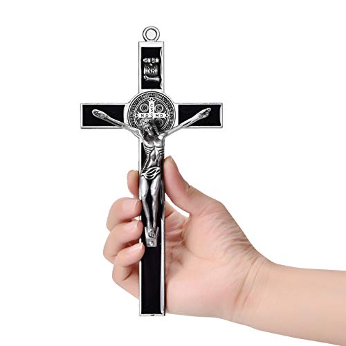 7-Inch St. Benedict Crucifix Wall Cross - Black Enamel Metal Wall Art
