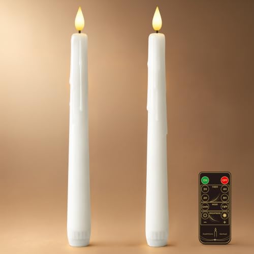 Meigic 2 Pcs 9.6in Real Wax Flameless Taper Candles with Remote, White