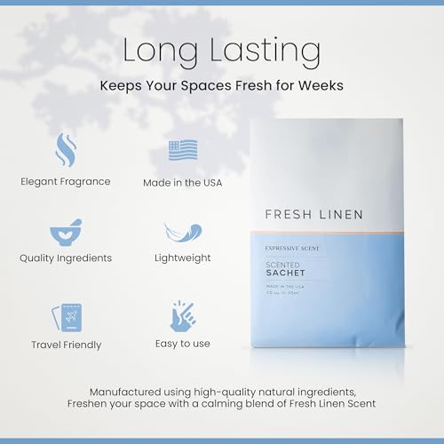 Fresh Linen Scented Sachets - 6 Pack Long-Lasting Air Freshener Envelopes