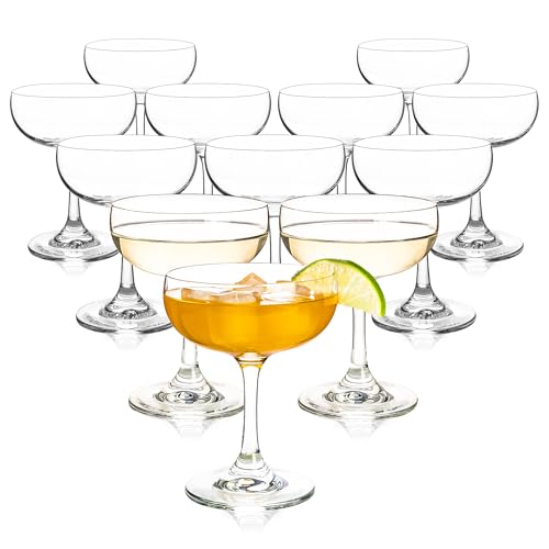 HAKEEMI 12 PCS Champagne Glasses Set - 7oz Crystal Coupe for Weddings & Parties