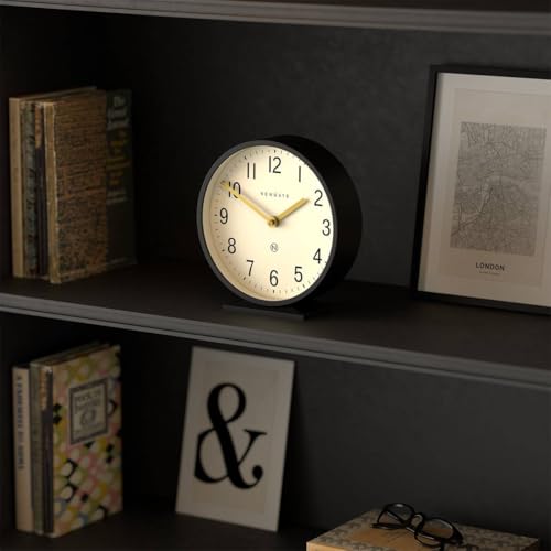 Modern Classic Round Mantel Clock, Silent Desk & Shelf Clock, Black